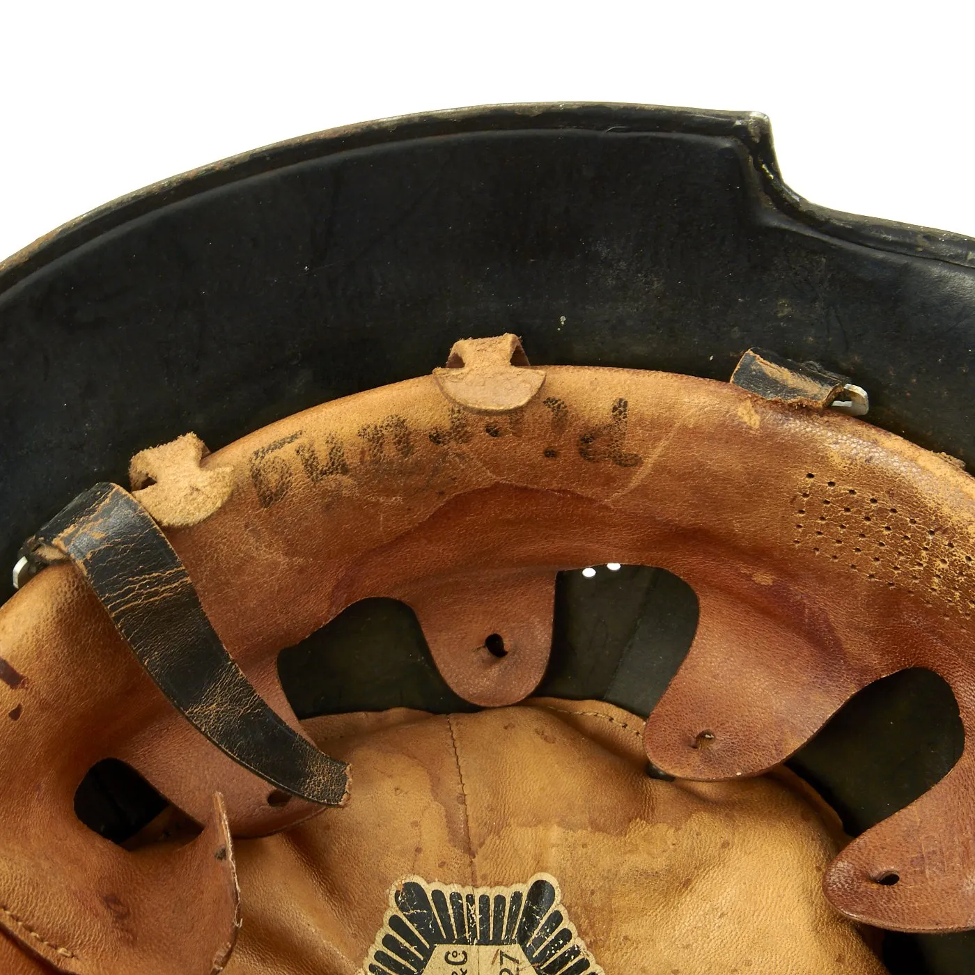 Original German WWII M34 Square Dip Luftwaffe Fire Brigade Crash Crew Helmet with Double Decals