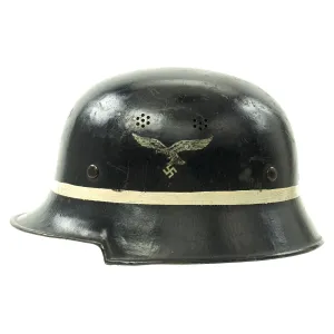 Original German WWII M34 Square Dip Luftwaffe Fire Brigade Crash Crew Helmet with Double Decals