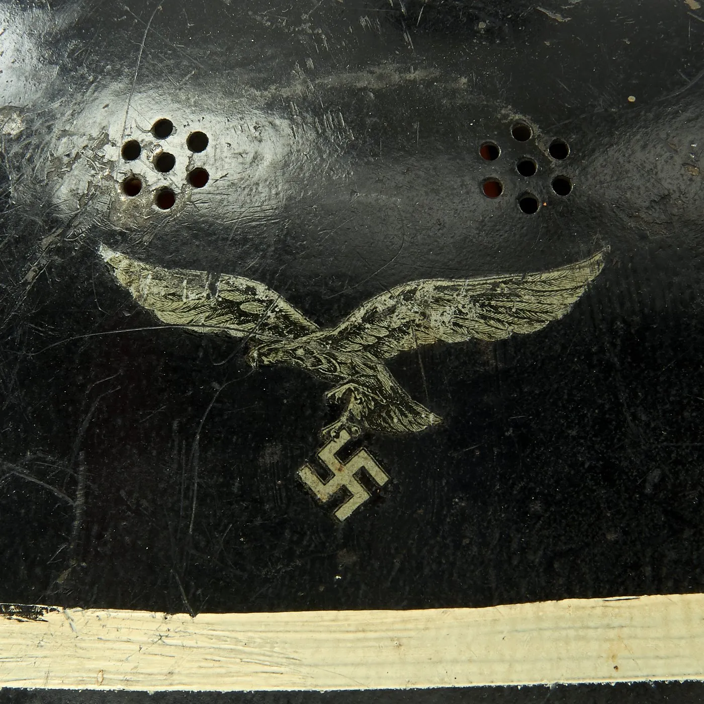 Original German WWII M34 Square Dip Luftwaffe Fire Brigade Crash Crew Helmet with Double Decals