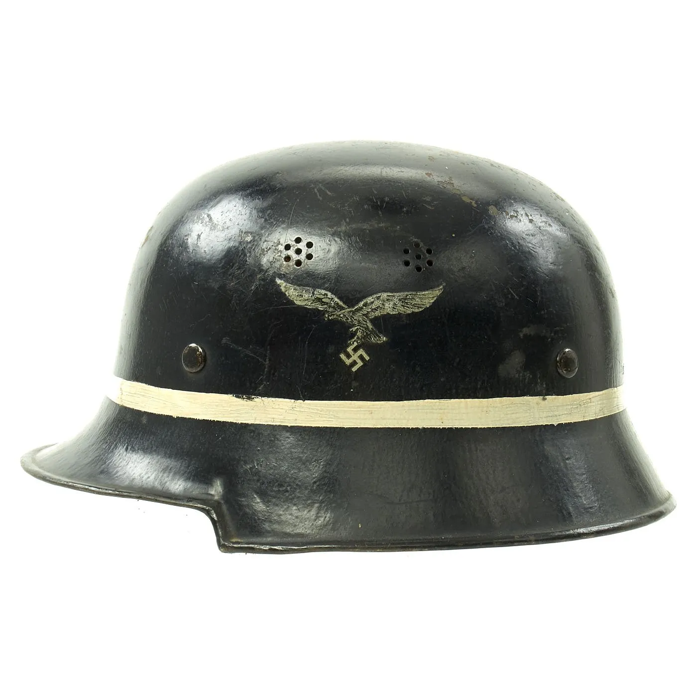 Original German WWII M34 Square Dip Luftwaffe Fire Brigade Crash Crew Helmet with Double Decals
