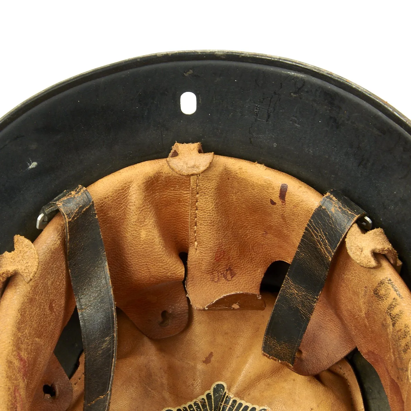 Original German WWII M34 Square Dip Luftwaffe Fire Brigade Crash Crew Helmet with Double Decals