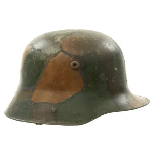 Original Imperial German WWI M16 Camouflage Helmet with Liner - Regimentally Marked