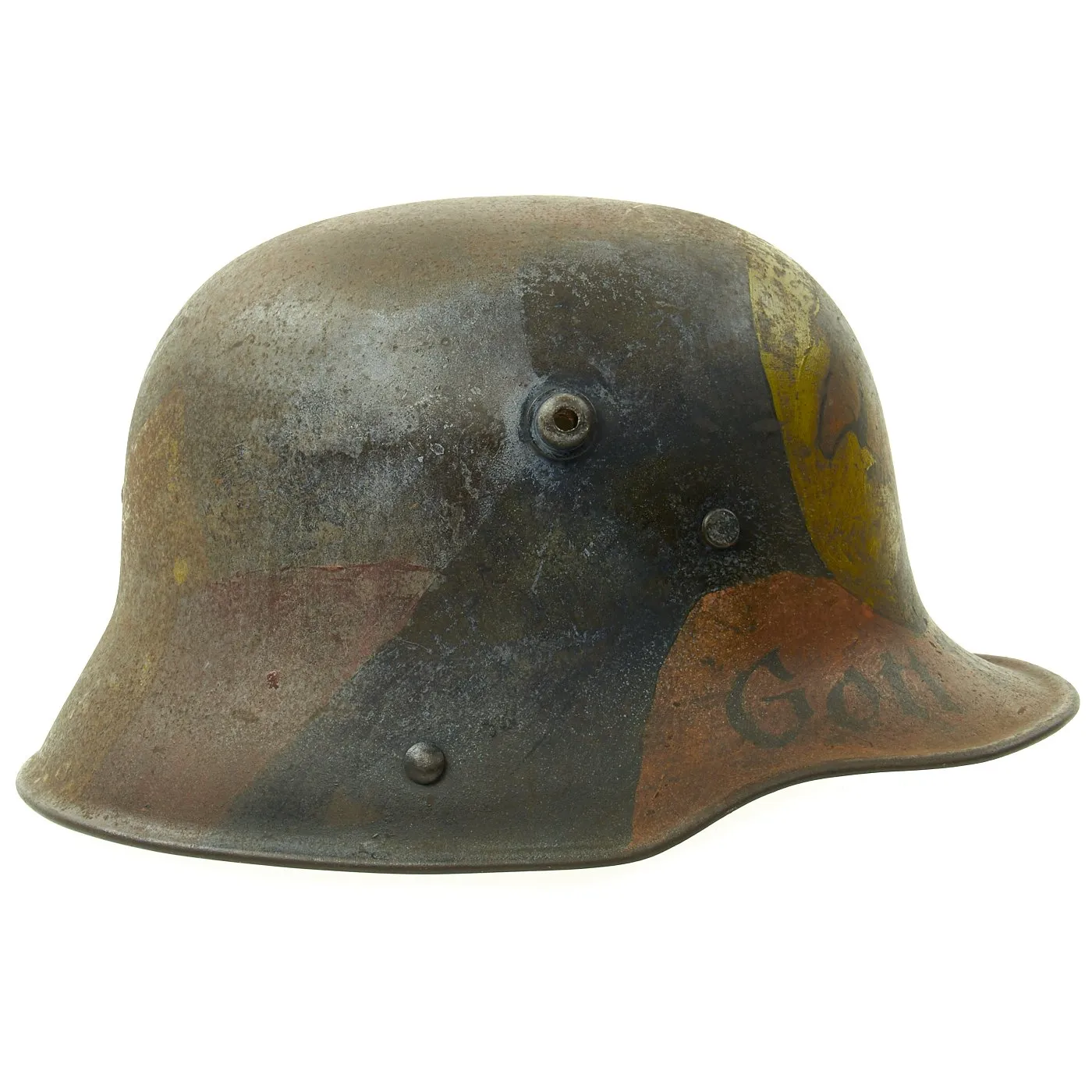 Original Imperial German WWI M16 Kaiser Wilhelm Trench Art Camouflage Helmet - Gott Mit Uns!