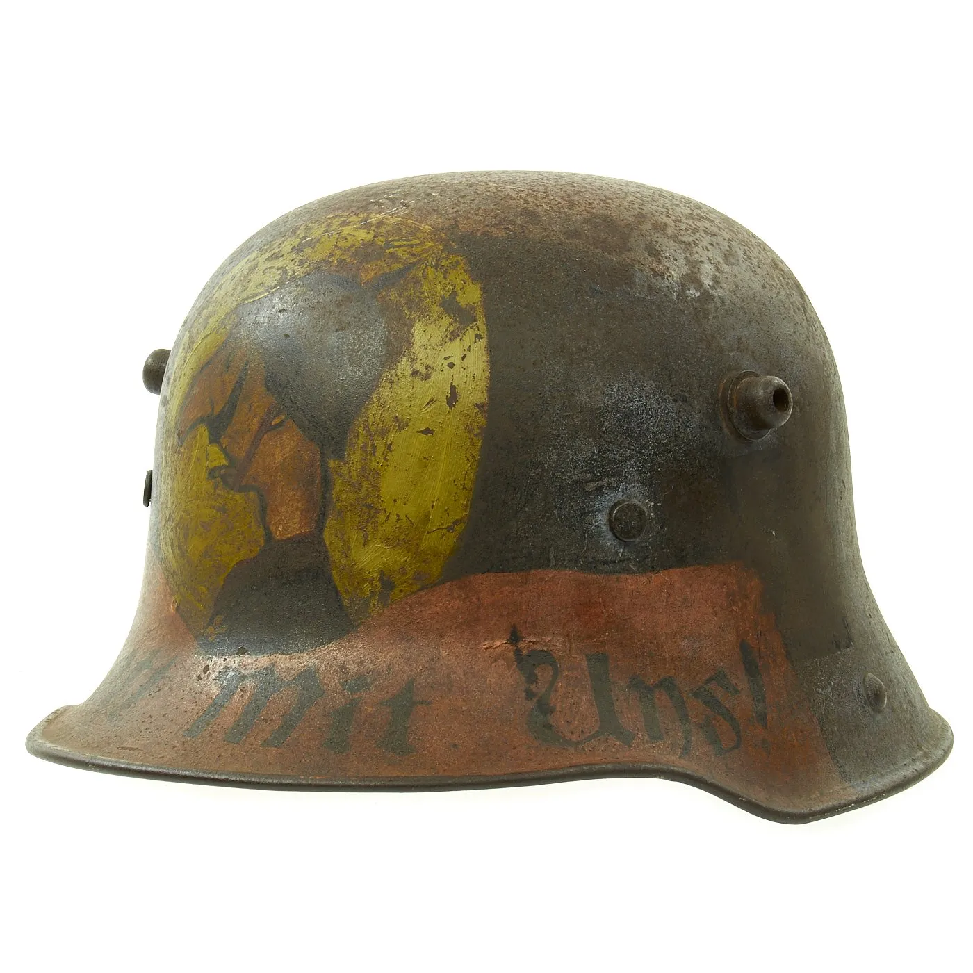 Original Imperial German WWI M16 Kaiser Wilhelm Trench Art Camouflage Helmet - Gott Mit Uns!