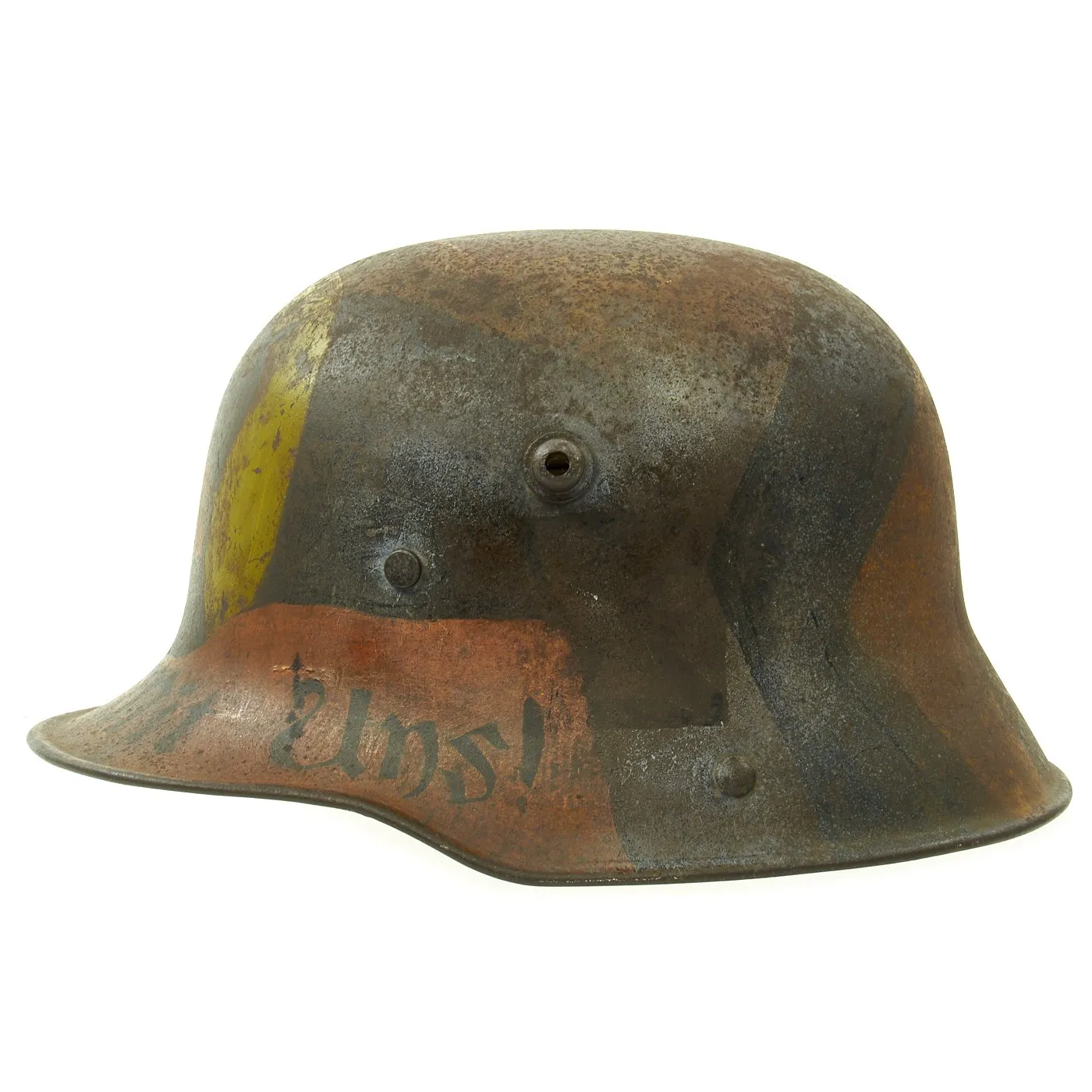 Original Imperial German WWI M16 Kaiser Wilhelm Trench Art Camouflage Helmet - Gott Mit Uns!