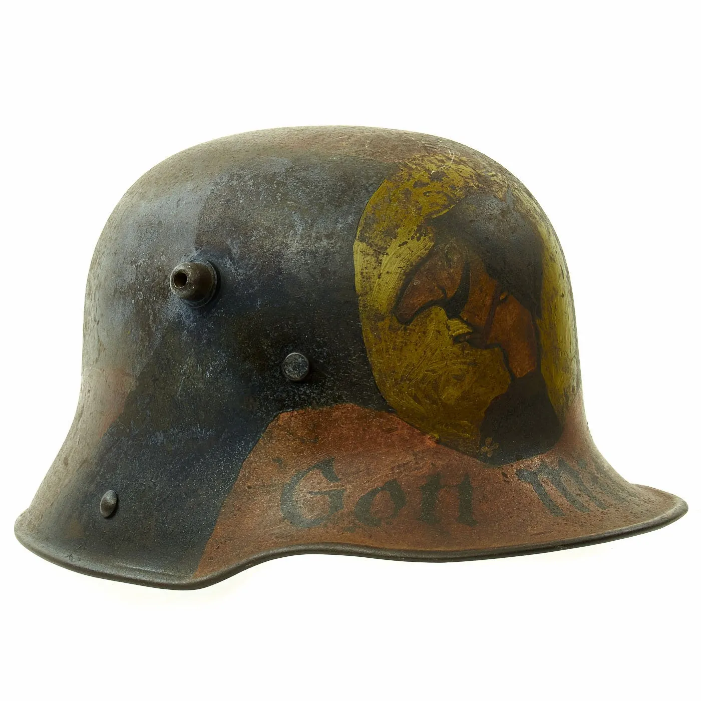 Original Imperial German WWI M16 Kaiser Wilhelm Trench Art Camouflage Helmet - Gott Mit Uns!