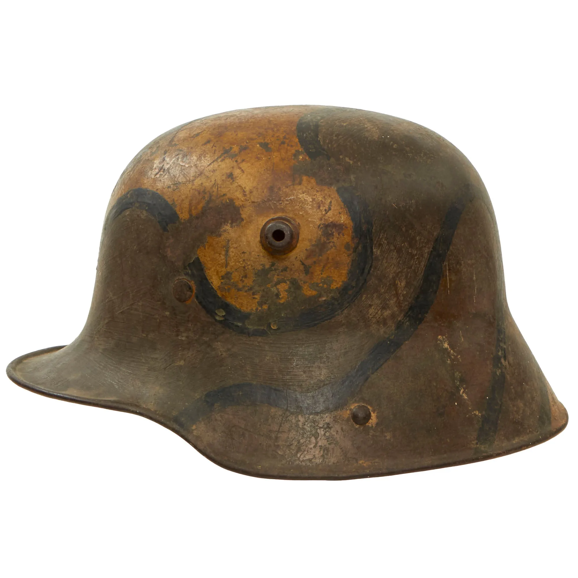 Original Imperial German WWI M16 Stahlhelm Helmet with Panel Camouflage Paint and Partial Leather Liner - Marked ET64