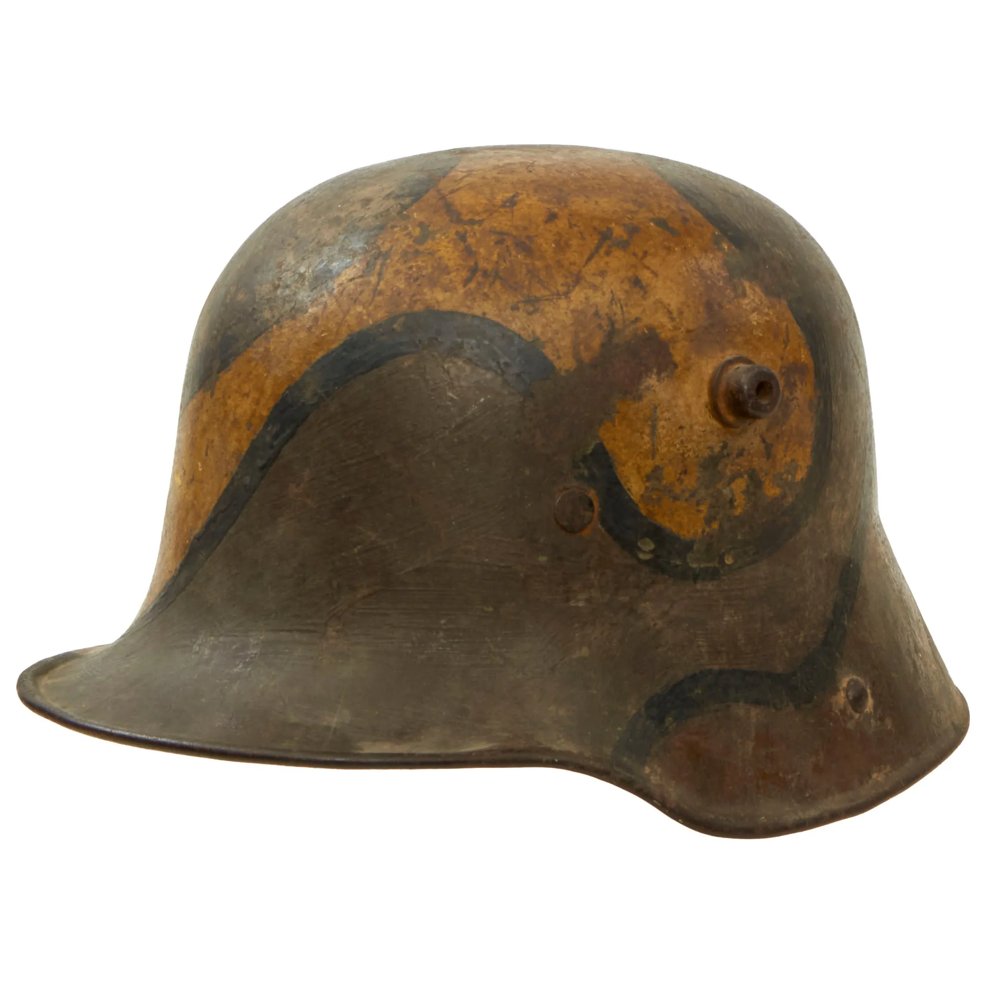 Original Imperial German WWI M16 Stahlhelm Helmet with Panel Camouflage Paint and Partial Leather Liner - Marked ET64