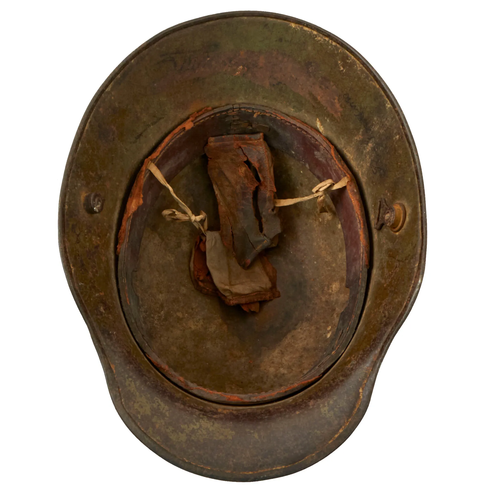 Original Imperial German WWI M16 Stahlhelm Helmet with Panel Camouflage Paint and Partial Leather Liner - Marked ET64