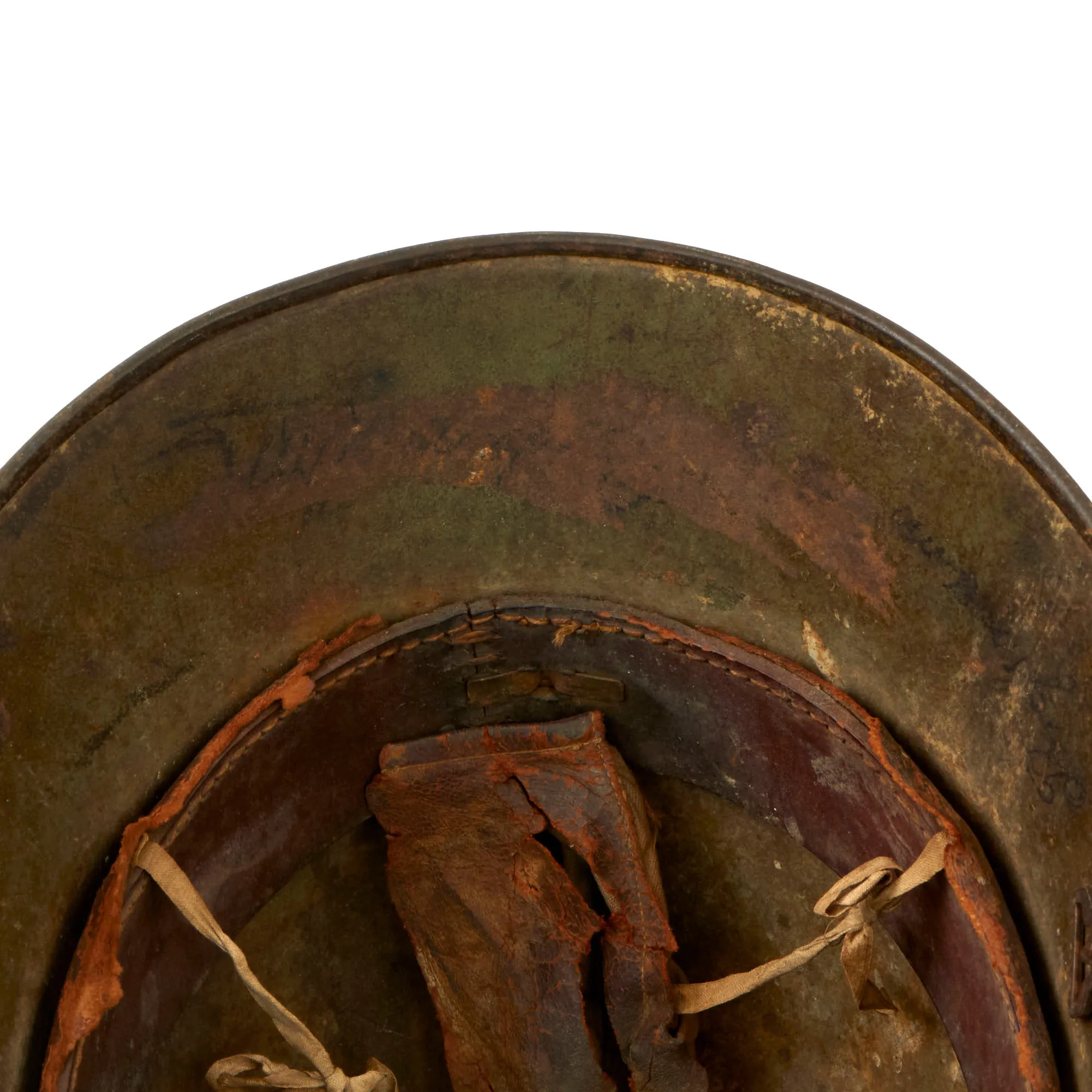 Original Imperial German WWI M16 Stahlhelm Helmet with Panel Camouflage Paint and Partial Leather Liner - Marked ET64