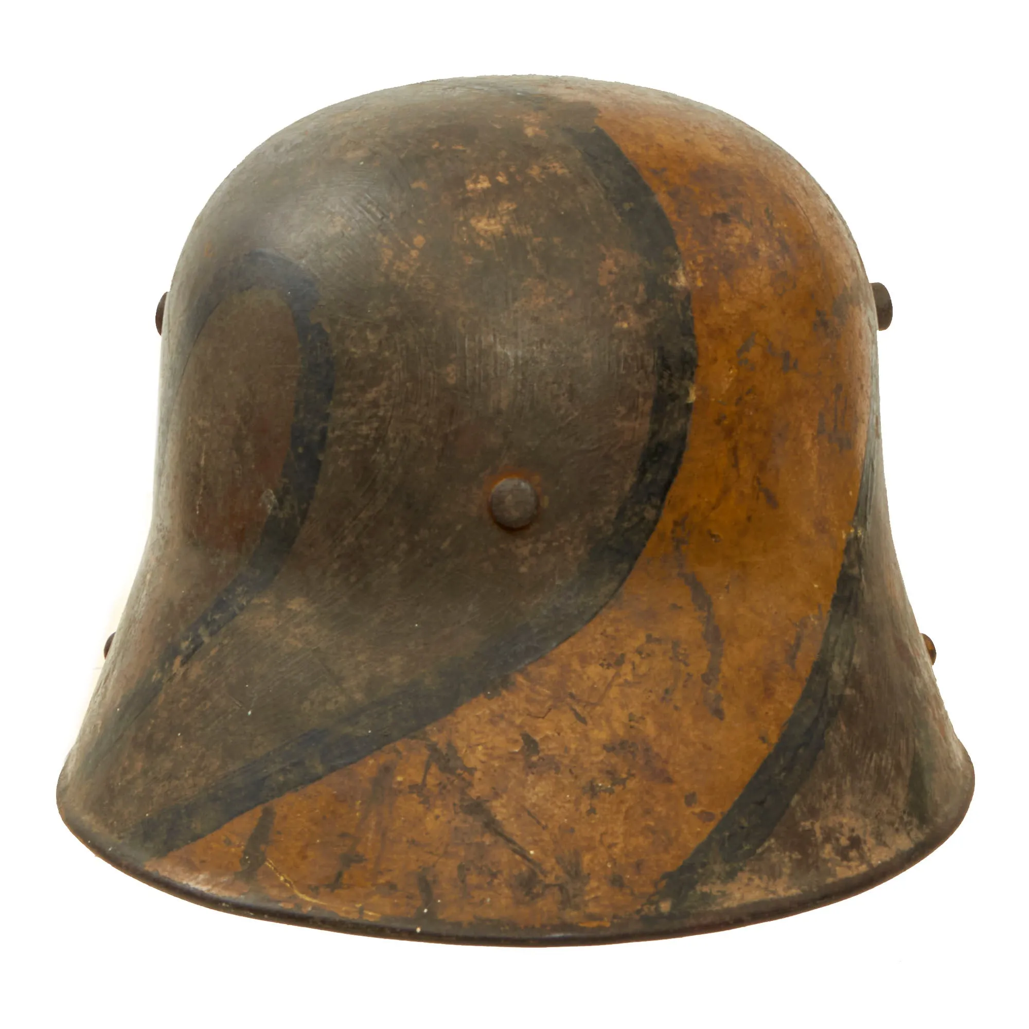 Original Imperial German WWI M16 Stahlhelm Helmet with Panel Camouflage Paint and Partial Leather Liner - Marked ET64