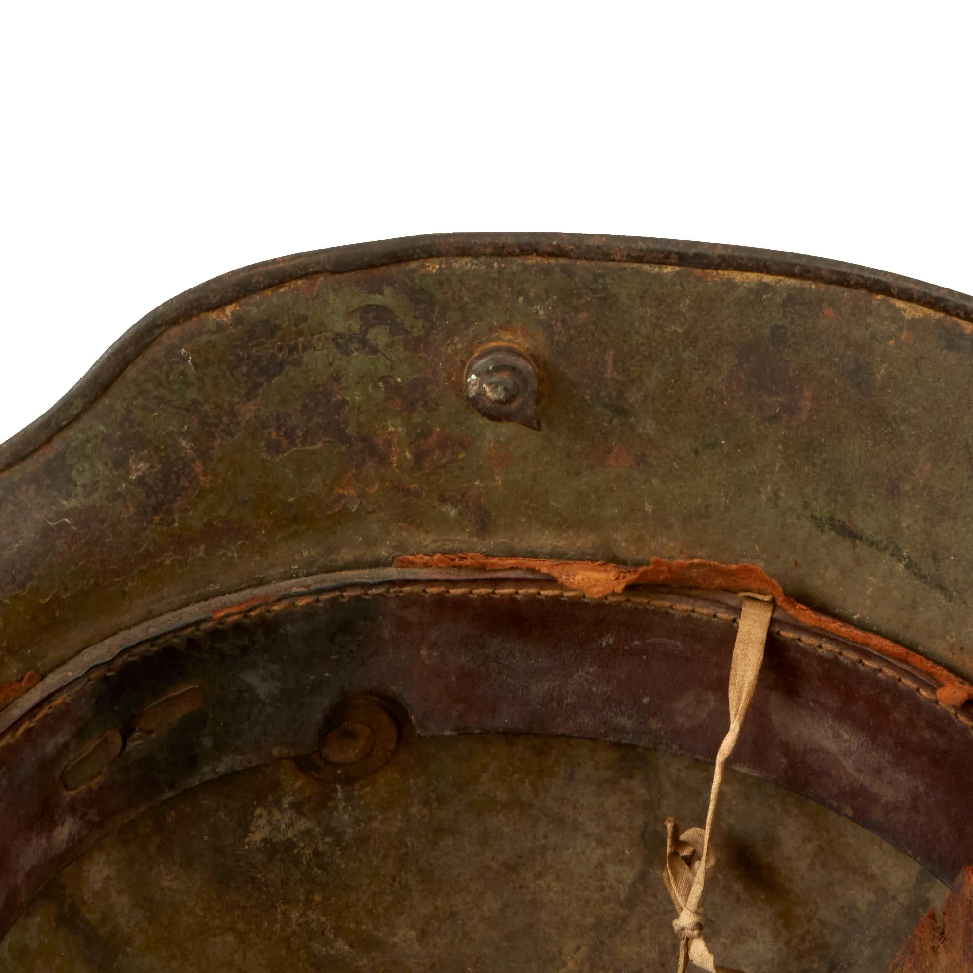 Original Imperial German WWI M16 Stahlhelm Helmet with Panel Camouflage Paint and Partial Leather Liner - Marked ET64