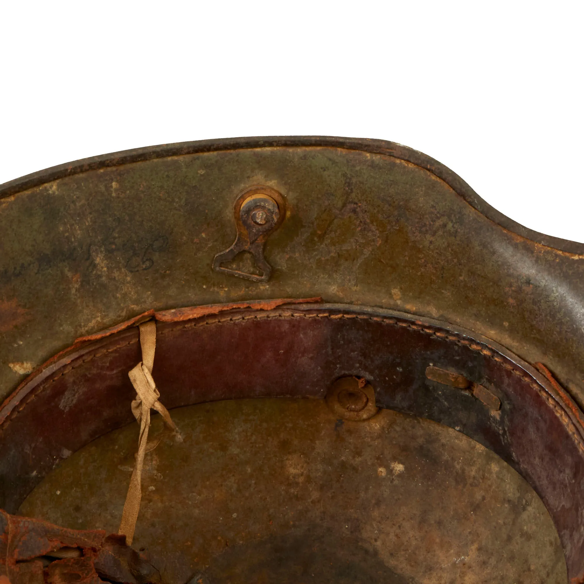 Original Imperial German WWI M16 Stahlhelm Helmet with Panel Camouflage Paint and Partial Leather Liner - Marked ET64