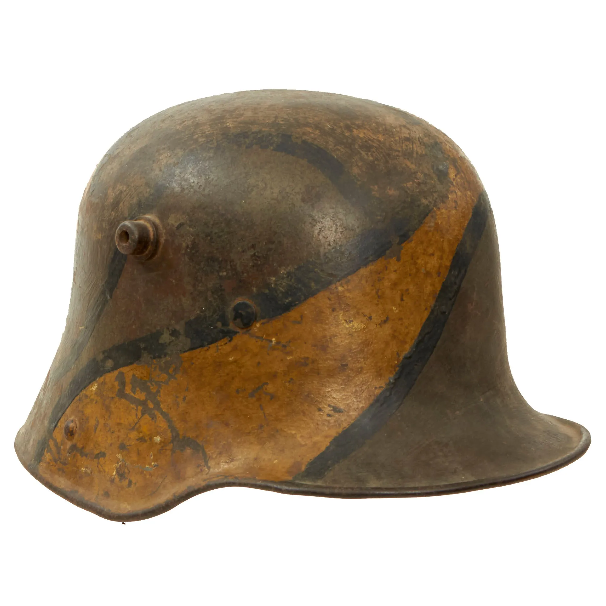 Original Imperial German WWI M16 Stahlhelm Helmet with Panel Camouflage Paint and Partial Leather Liner - Marked ET64