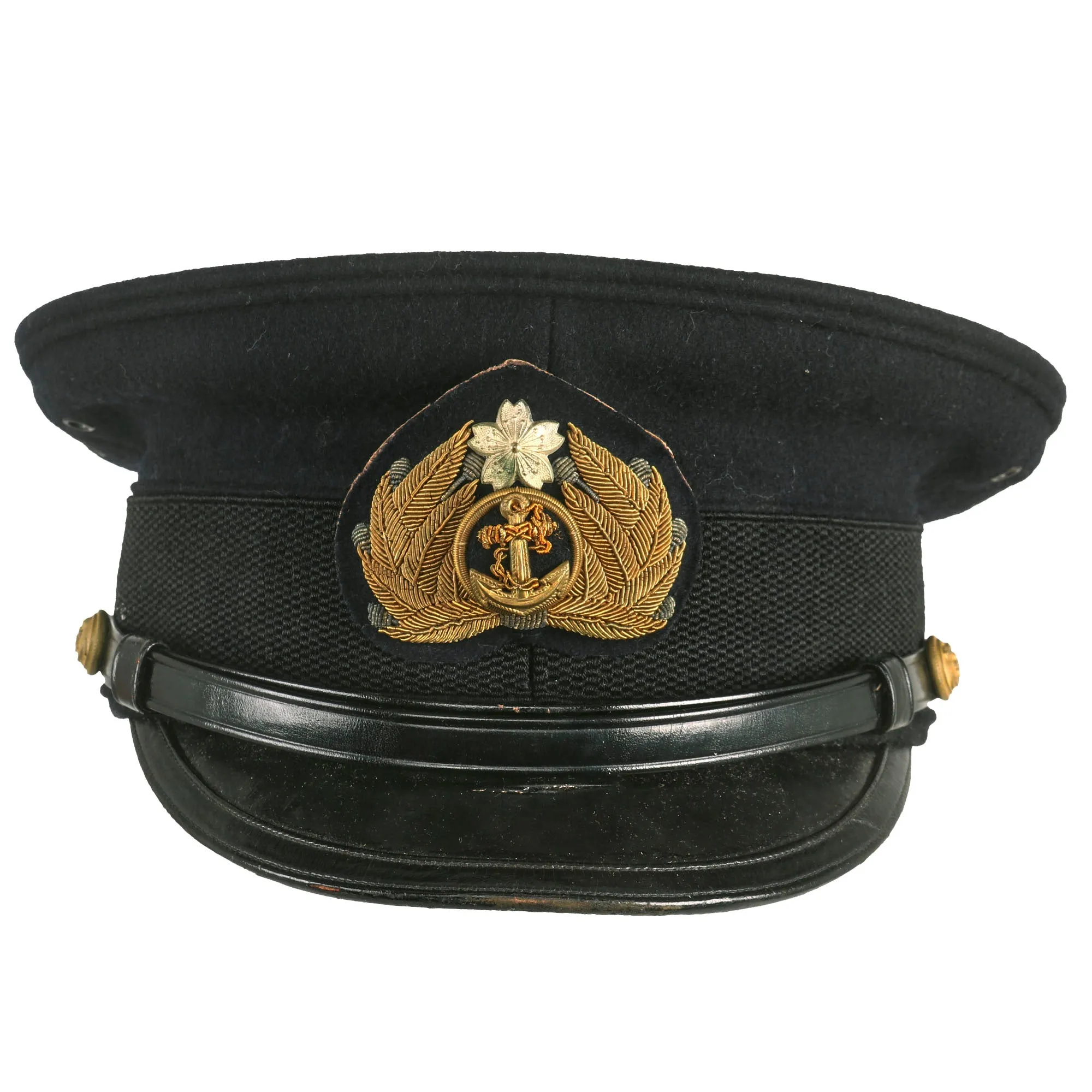 Original WWII Imperial Japanese Navy IJN Officer Visor Cap with White Cover in Vulcanized Fiber Transit Carry Case - Named To Naval Officer Mizuhata