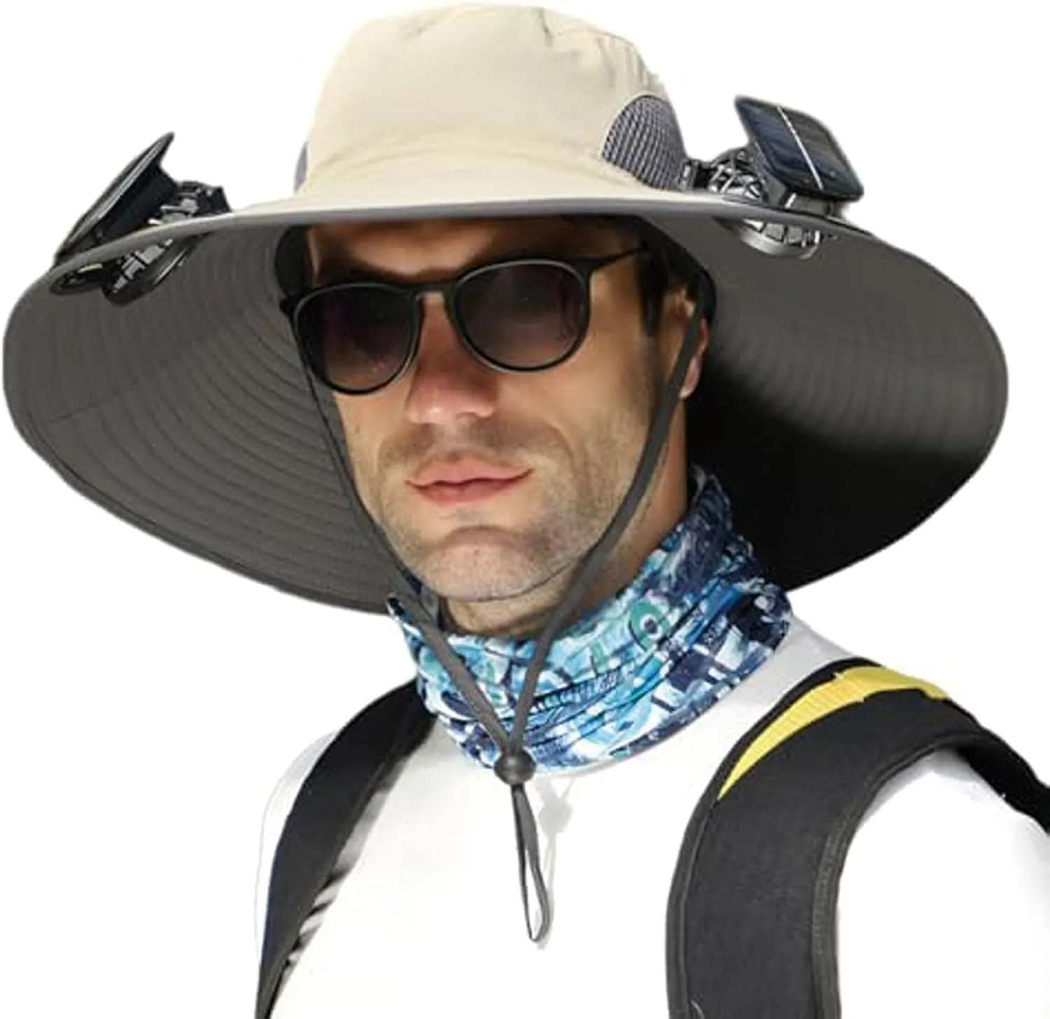 Outdoor Wide Brim Sun Hat with 2 Solar Fan - 2025 Sun Bucket Hat for Men&Women, UPF 50  Bucket Fishing Beach Hat Fan Built in