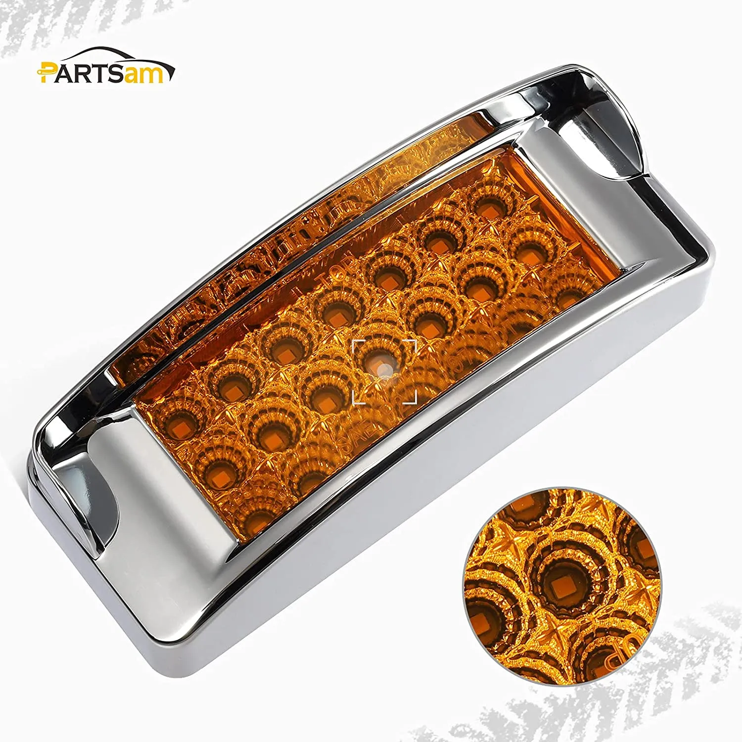 Partsam 2Pcs 2" x 6" Rectangular Trailer Marker LED Lights 21 Diodes with Chrome Plastic Light Bezel w/Visors, Amber 6" x 2" Rectangular LED Marker Lights/Turn Signal lights Surface Mount