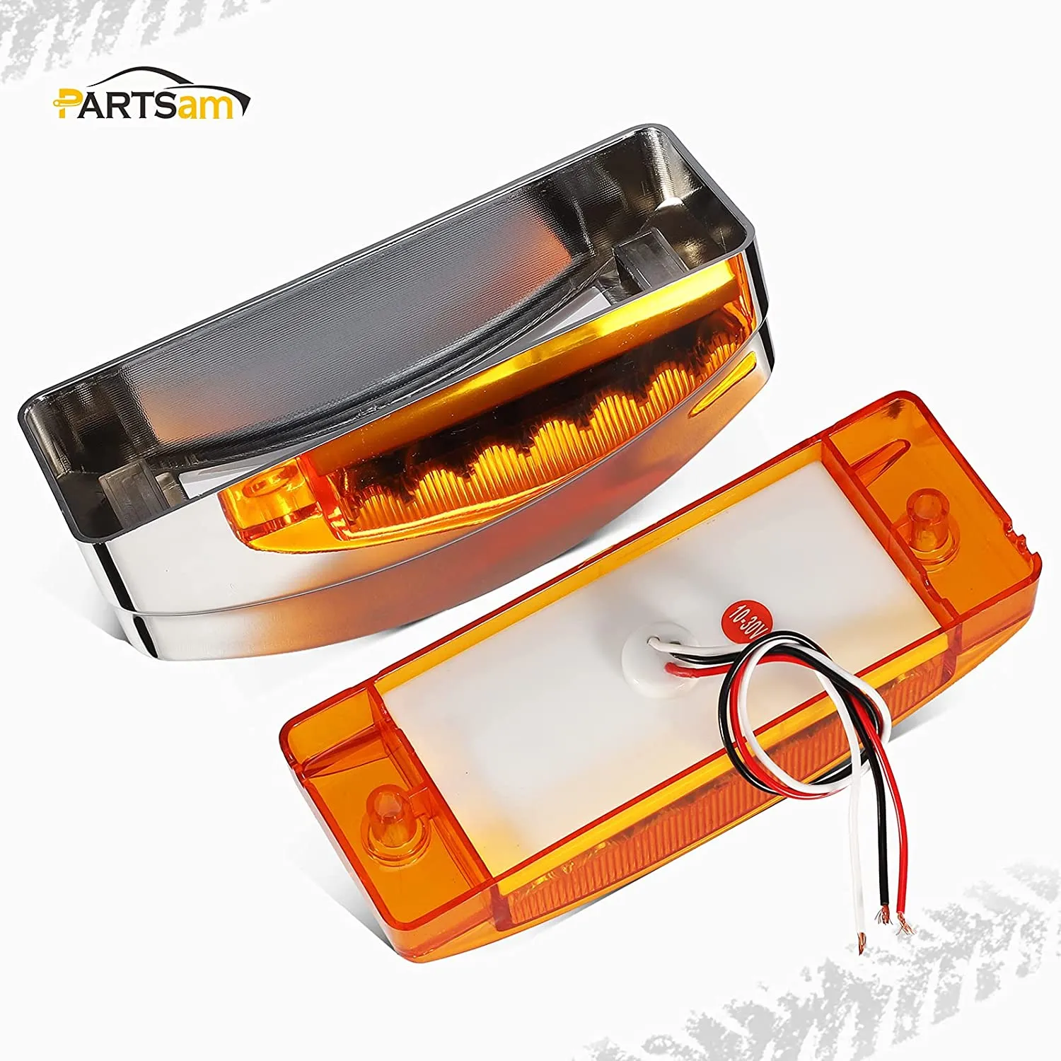 Partsam 2Pcs 2" x 6" Rectangular Trailer Marker LED Lights 21 Diodes with Chrome Plastic Light Bezel w/Visors, Amber 6" x 2" Rectangular LED Marker Lights/Turn Signal lights Surface Mount