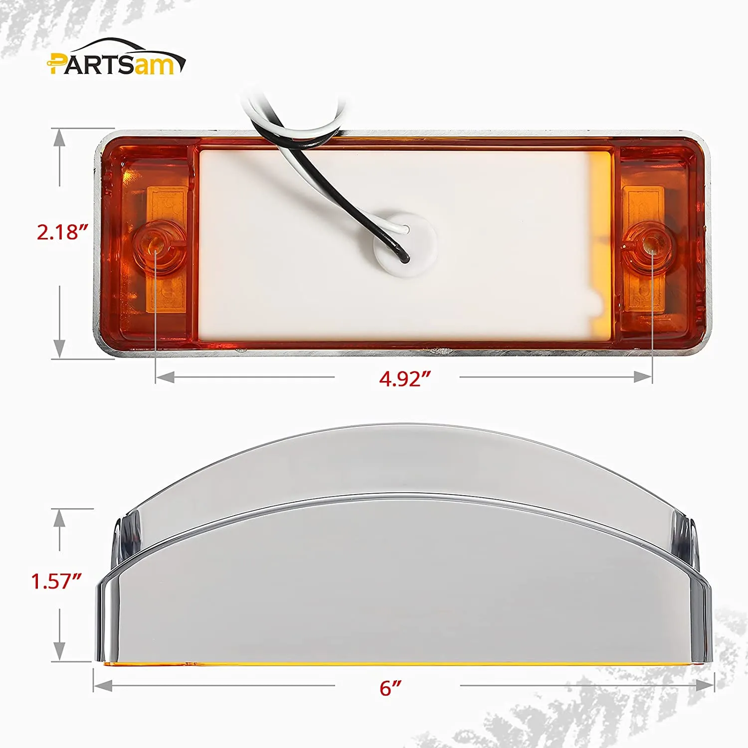Partsam 2Pcs 2" x 6" Rectangular Trailer Marker LED Lights 21 Diodes with Chrome Plastic Light Bezel w/Visors, Amber 6" x 2" Rectangular LED Marker Lights/Turn Signal lights Surface Mount