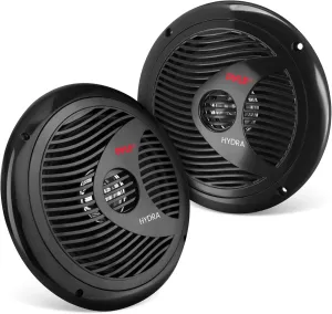Pyle 6.5 Inch Dual Marine Speakers - 2 Way Waterproof and Weather Resistant Outdoor Stereo Sound System with 400 Watt Power, Polypropylene Cone and Butyl Rubber Surround - 1 Pair - PLMR605B(Black)