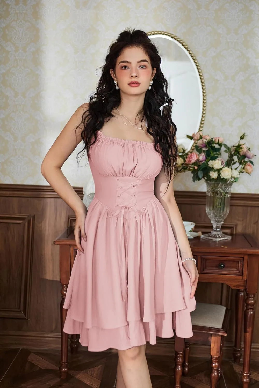 Scarlet Darkness Renaissance Dress Women Chiffon Spaghetti Strap Corset Dress
