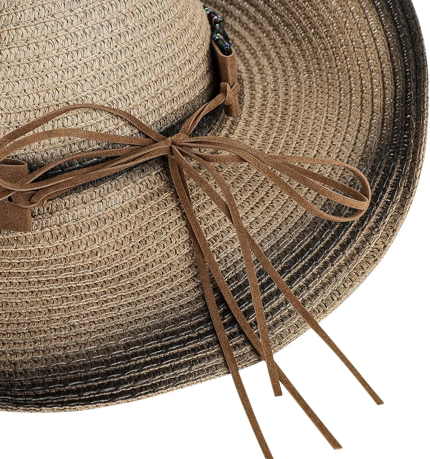 Straw Cowboy Sun Hat for Men Women Cowgirl Summer Fedora Beach Panama Western Cap UPF 50  Shapeable Brim Cap with Bull Belt