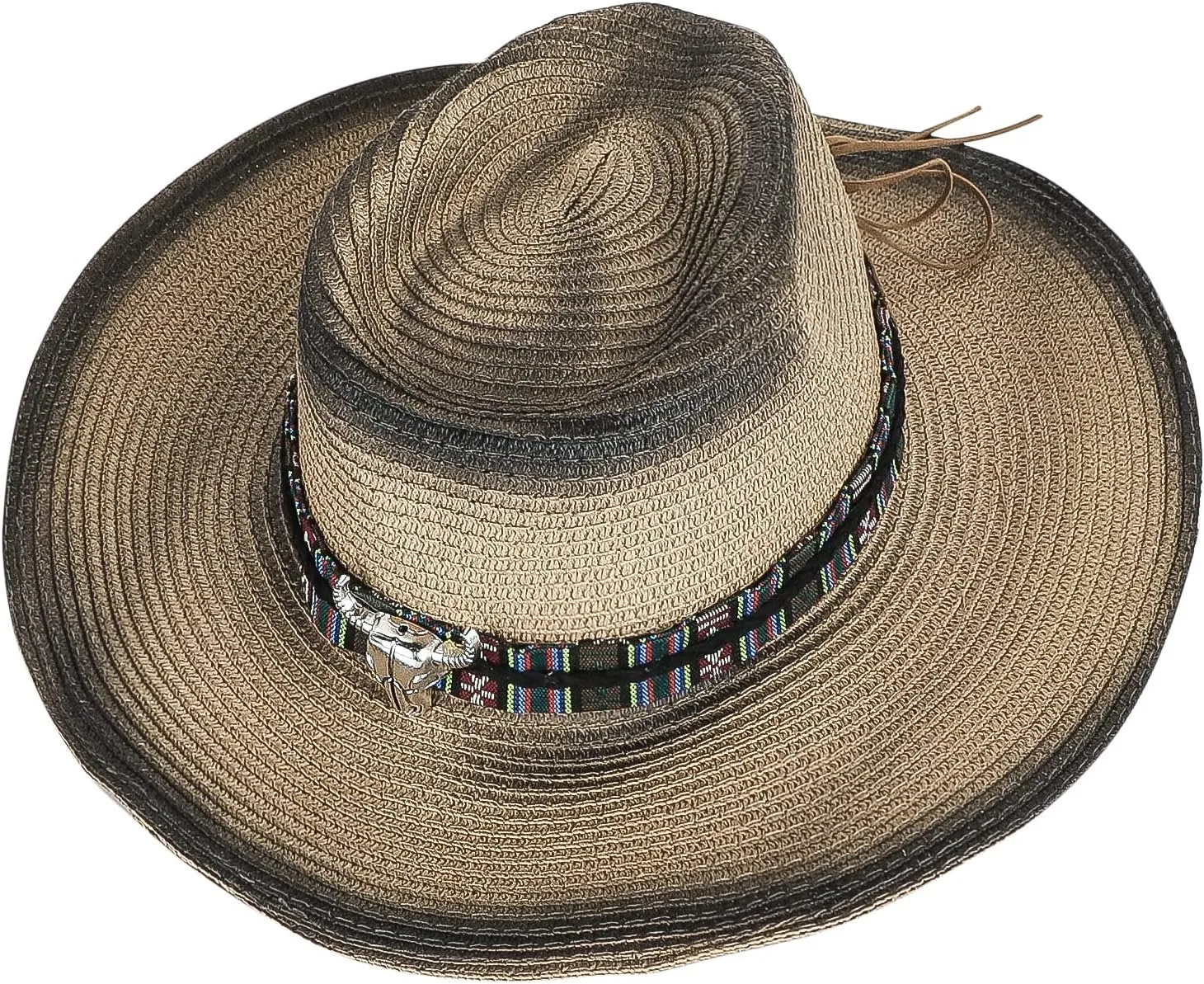 Straw Cowboy Sun Hat for Men Women Cowgirl Summer Fedora Beach Panama Western Cap UPF 50  Shapeable Brim Cap with Bull Belt