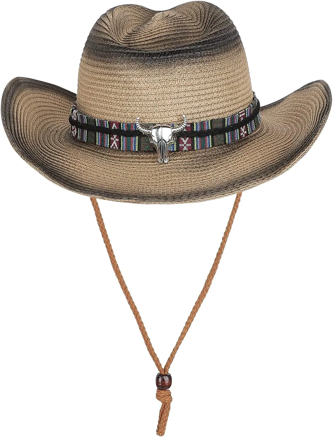 Straw Cowboy Sun Hat for Men Women Cowgirl Summer Fedora Beach Panama Western Cap UPF 50  Shapeable Brim Cap with Bull Belt