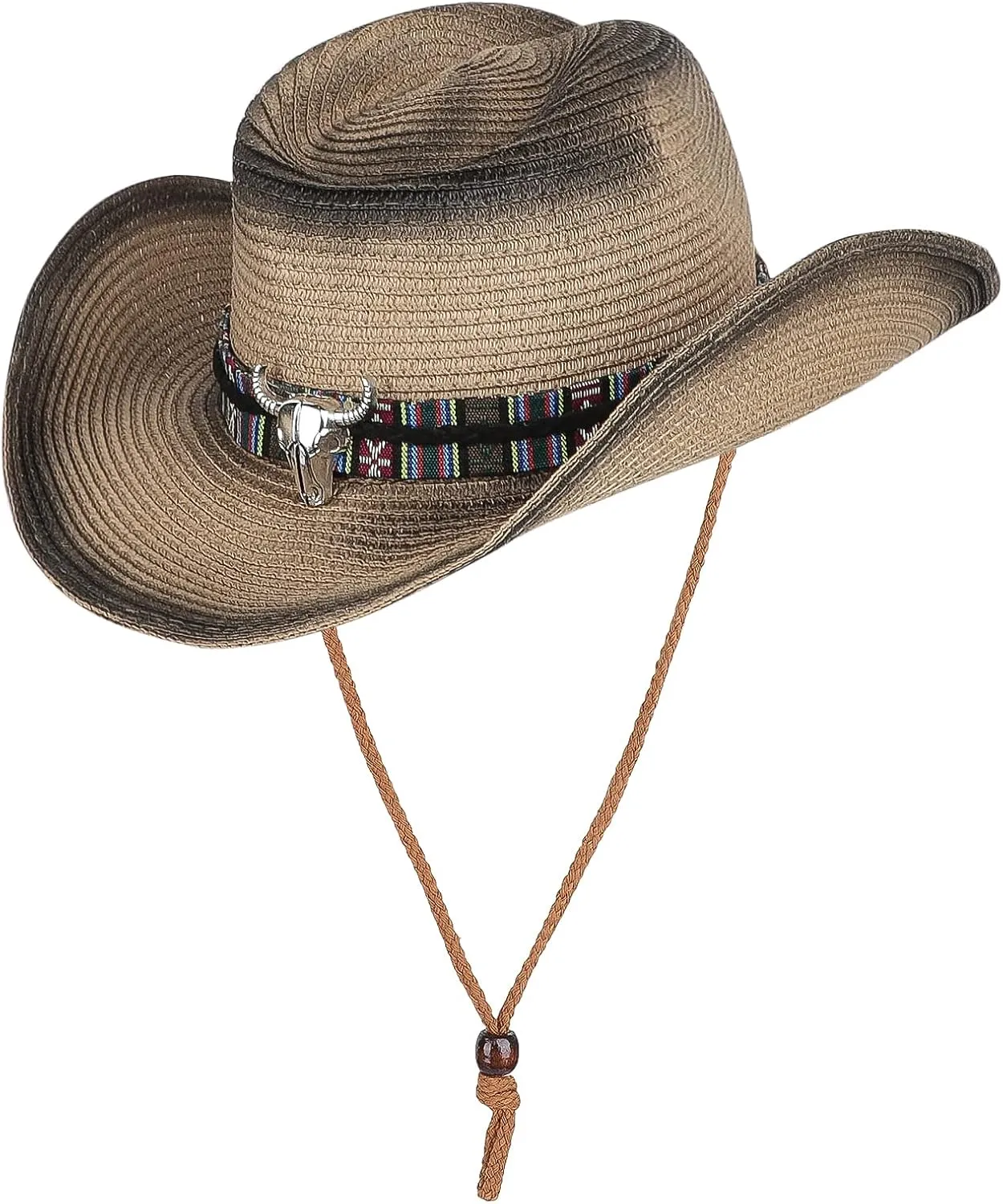 Straw Cowboy Sun Hat for Men Women Cowgirl Summer Fedora Beach Panama Western Cap UPF 50  Shapeable Brim Cap with Bull Belt