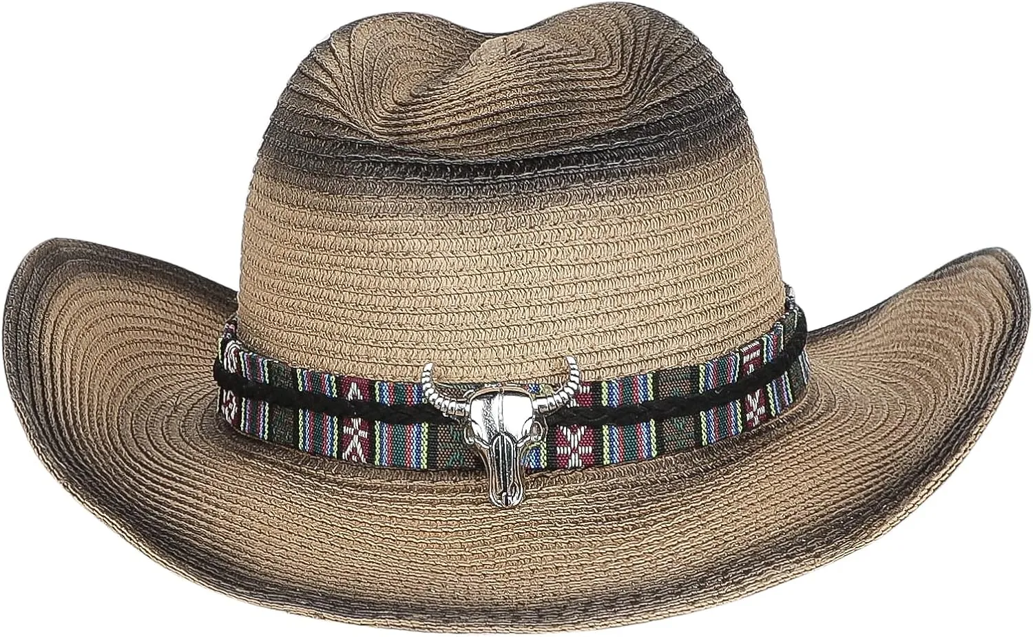 Straw Cowboy Sun Hat for Men Women Cowgirl Summer Fedora Beach Panama Western Cap UPF 50  Shapeable Brim Cap with Bull Belt