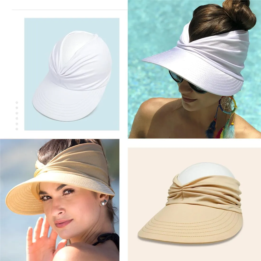 Sun Hat Women Beach Visor Cap UV Protection with Wide Brim Packable Summer Sport Ponytail Sun Cap
