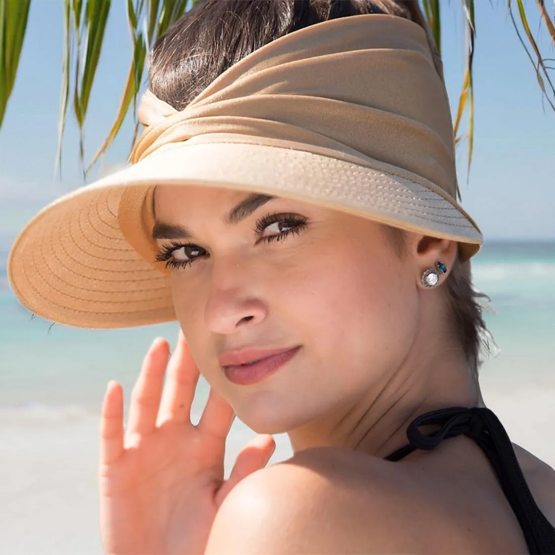 Sun Hat Women Beach Visor Cap UV Protection with Wide Brim Packable Summer Sport Ponytail Sun Cap