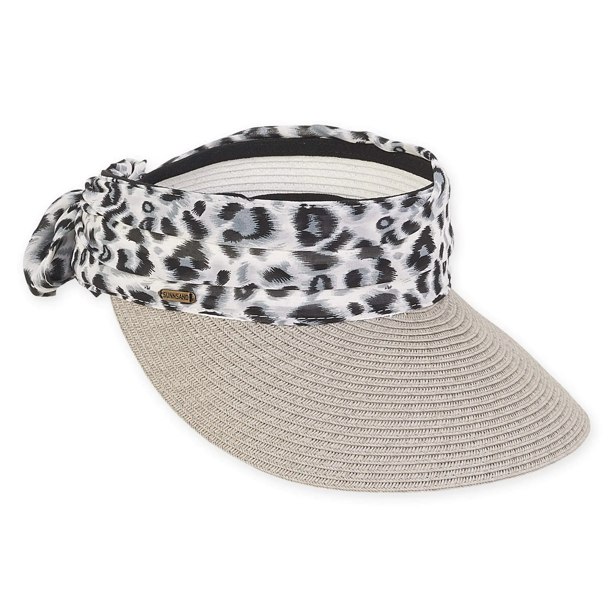 Sun N Sand Braided 4" Animal Printed Raffia Brim Velcro Visor-White or Grey