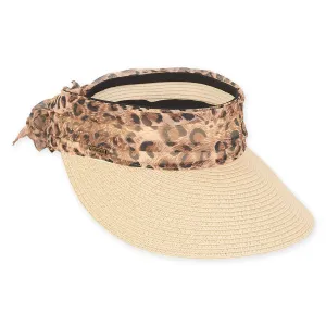 Sun N Sand Braided 4" Animal Printed Raffia Brim Velcro Visor-White or Grey