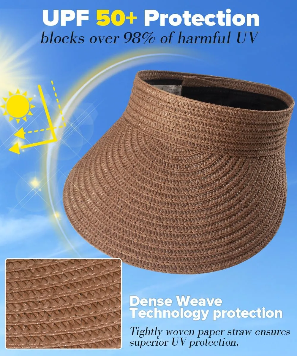 Sun Visor Hats for Women,Beach Sun Hats UPF50  UV Protection Straw Sun Beach Visor Summer Hats Packable
