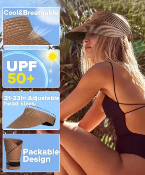 Sun Visor Hats for Women,Beach Sun Hats UPF50  UV Protection Straw Sun Beach Visor Summer Hats Packable