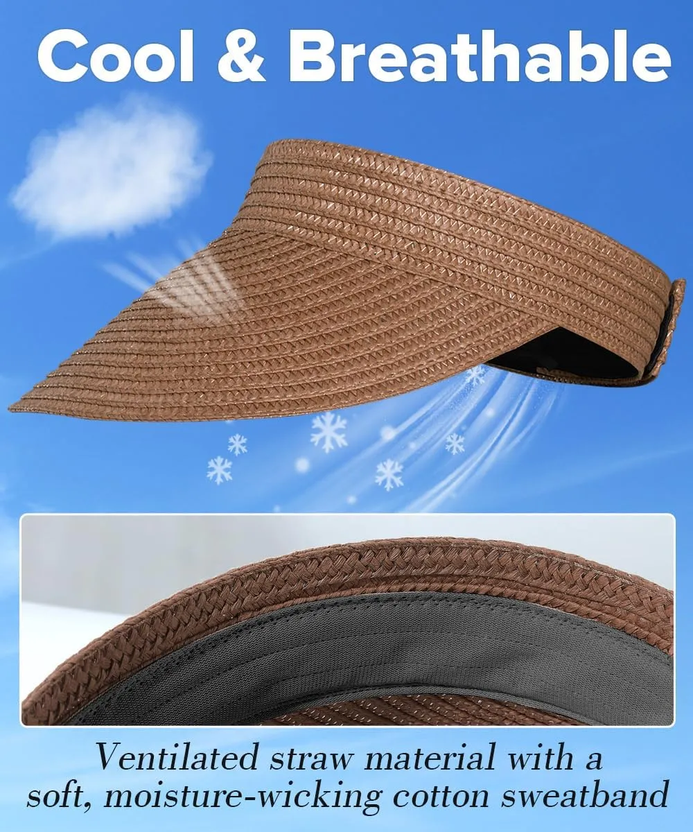 Sun Visor Hats for Women,Beach Sun Hats UPF50  UV Protection Straw Sun Beach Visor Summer Hats Packable