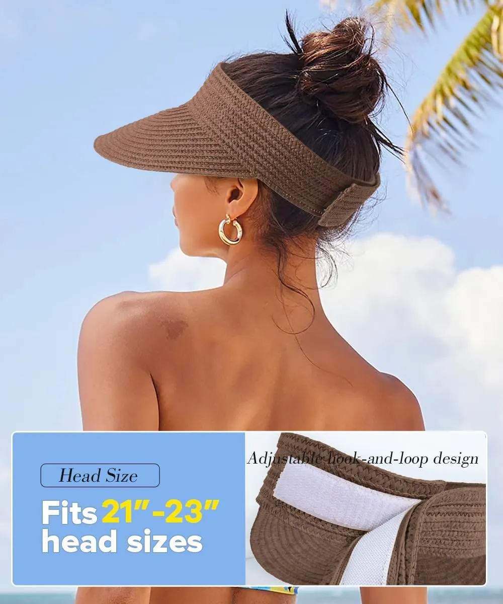 Sun Visor Hats for Women,Beach Sun Hats UPF50  UV Protection Straw Sun Beach Visor Summer Hats Packable