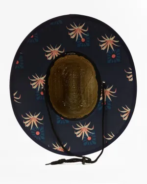 Tides Print Straw Lifeguard Hat - Navy Blue