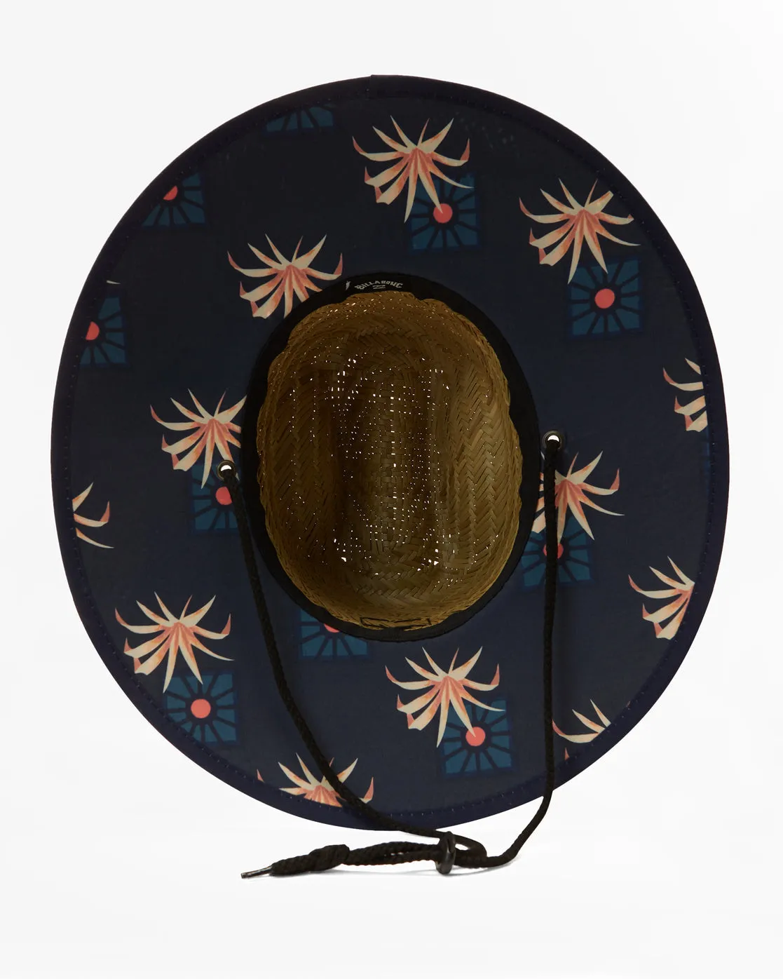 Tides Print Straw Lifeguard Hat - Navy Blue