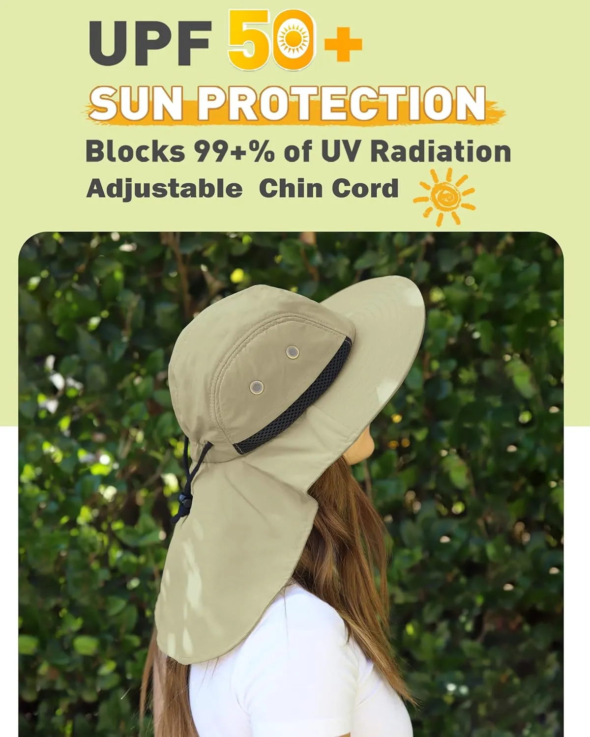 Tirrinia Neck Flap Sun Hat with Wide Brim,UPF 50  Hiking Safari Fishing Caps for Men Women, Ideal for Outdoor