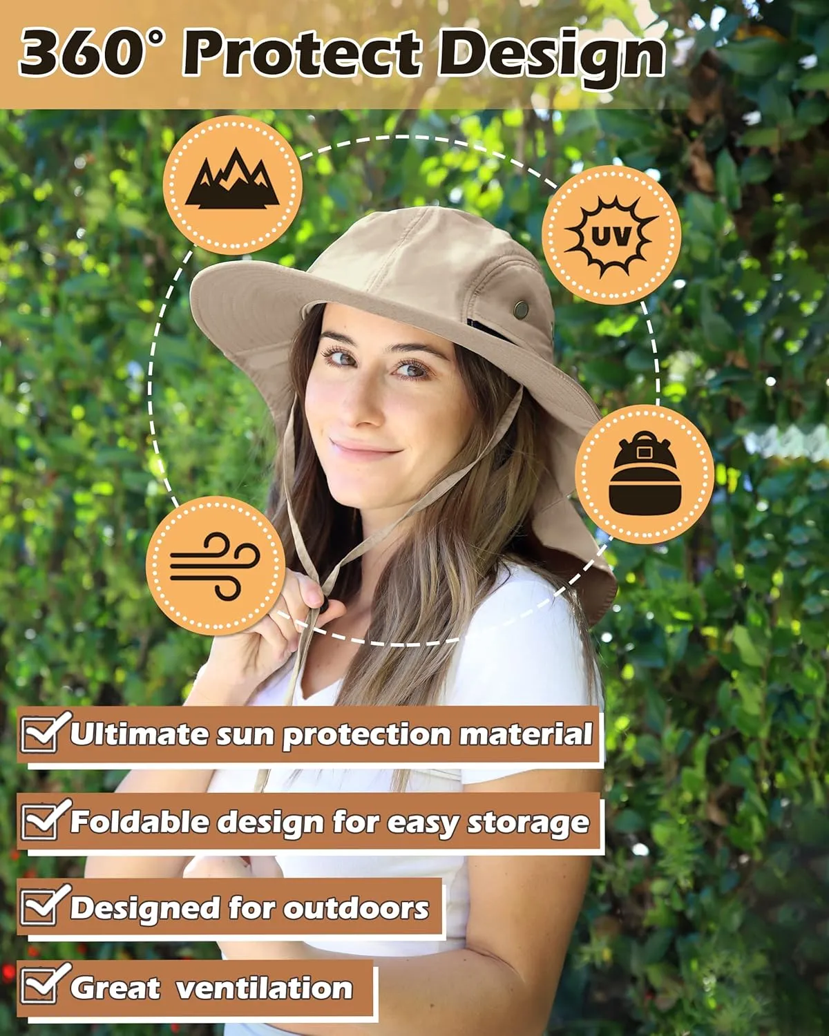 Tirrinia Neck Flap Sun Hat with Wide Brim,UPF 50  Hiking Safari Fishing Caps for Men Women, Ideal for Outdoor