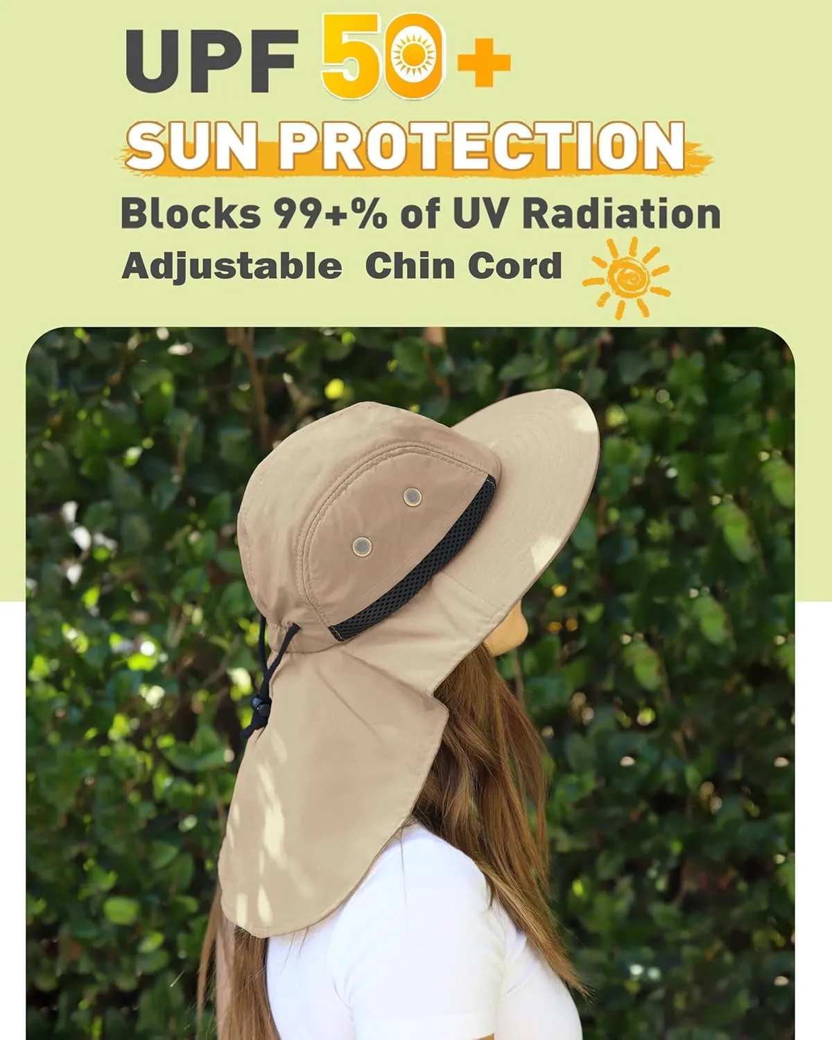 Tirrinia Neck Flap Sun Hat with Wide Brim,UPF 50  Hiking Safari Fishing Caps for Men Women, Ideal for Outdoor