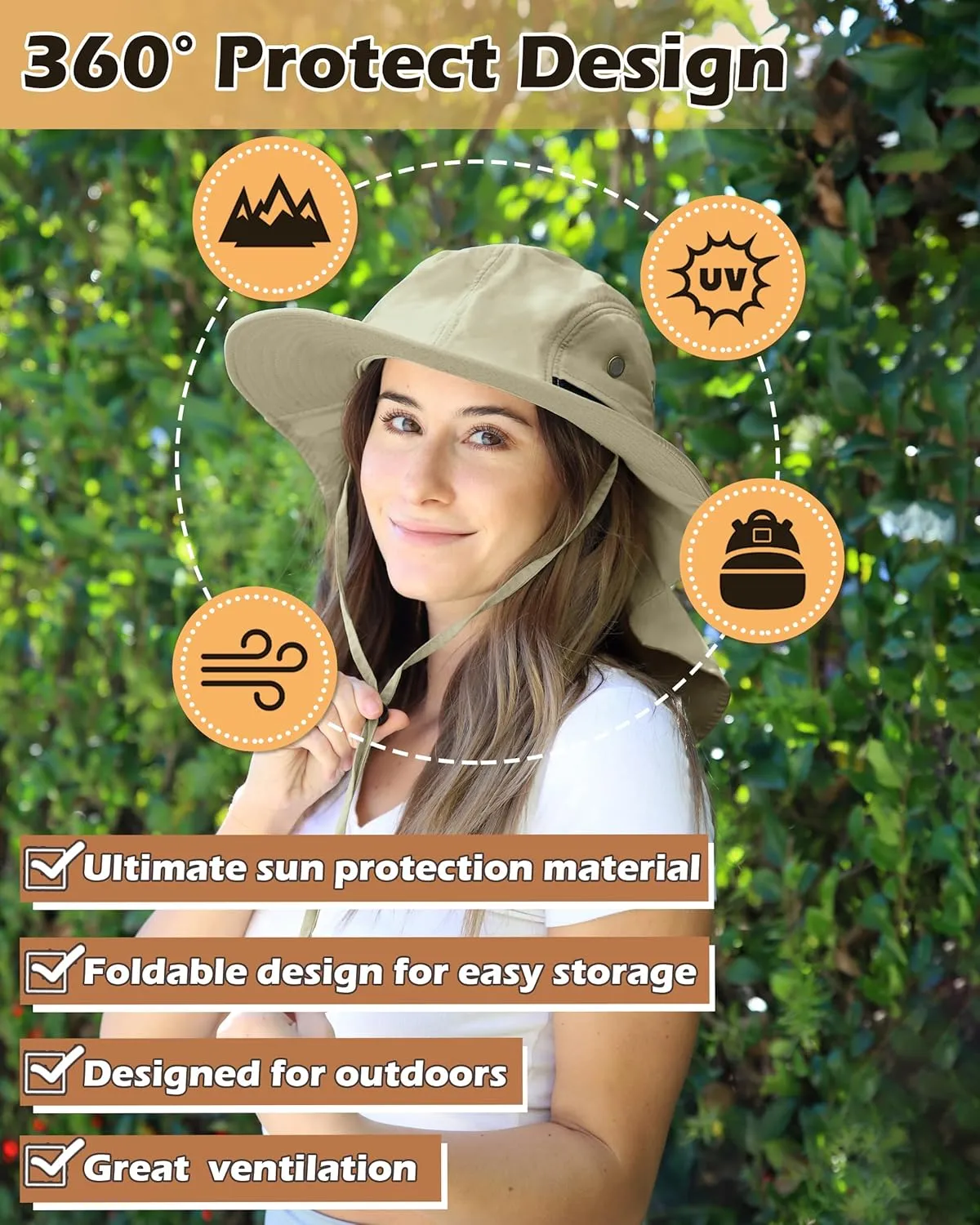 Tirrinia Neck Flap Sun Hat with Wide Brim,UPF 50  Hiking Safari Fishing Caps for Men Women, Ideal for Outdoor