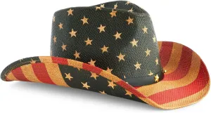 USA Straw American Flag Cowboy Hat for Men, Women, Looks Vintage Cowgirl Hat for Costume Party (Adult Size)