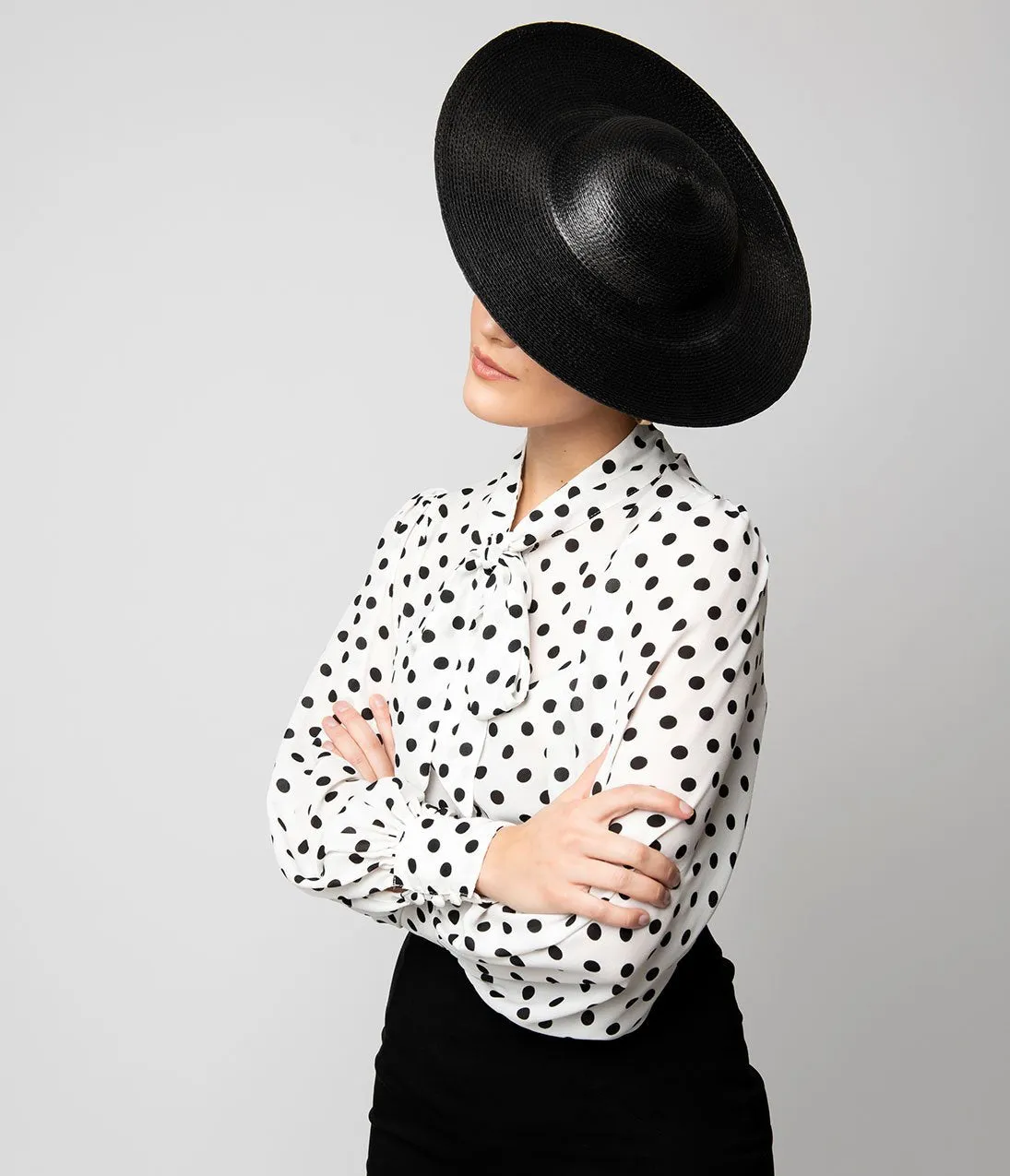 Vintage Style Black Straw Headband Disc Hat