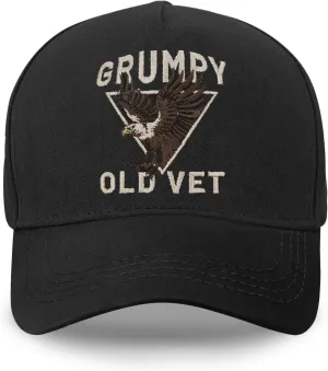Vintage Veteran Hats for Men, Adjustable Trucker Baseball Cap Veteran Gift Black