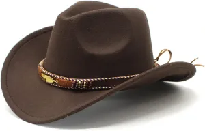 Western Cowboy Hat for Men Women Classic Fedora Hat Wide Brim Felt Hats Felt Cowgirls Caps for Club Party