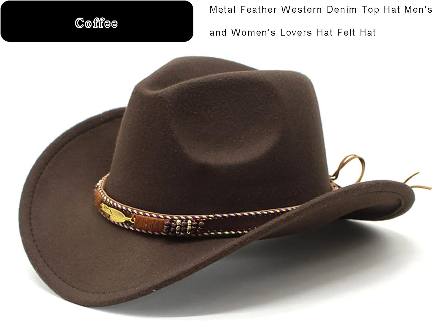 Western Cowboy Hat for Men Women Classic Fedora Hat Wide Brim Felt Hats Felt Cowgirls Caps for Club Party