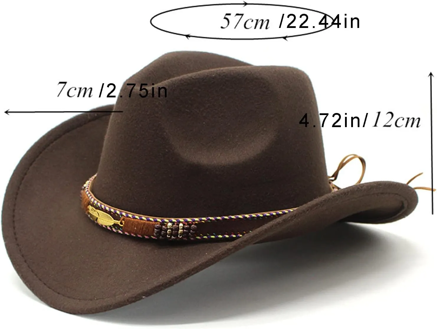 Western Cowboy Hat for Men Women Classic Fedora Hat Wide Brim Felt Hats Felt Cowgirls Caps for Club Party